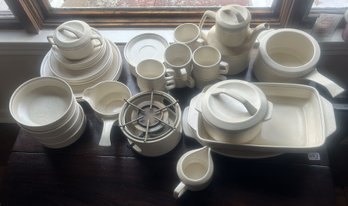 41 Pcs LENOX Dinnerware Set With Serving Pieces, Fondue Pot, Casseroles, Plates, Cups, Saucers Bowls, And More