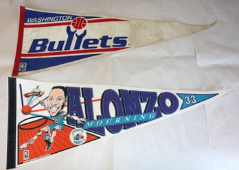 Two Basketball Related Pennants - Washington Bullets & Alonzo Mourning - Charlotte Hornets