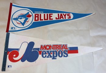 Two MLB Pennants - Montreal Expos And Toronto Bluejays