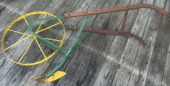 Vintage High Wheel Plow In Green & Yellow Paint, John Deer Colors, 60'L