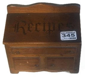 Vintage Treenware Recipe Box Card Holder In The Form Of An Antique Dry Sink, 6' X 4' X 5'H