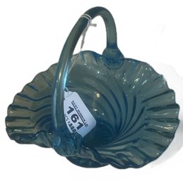 Blue Glass Basket With Applied Handle, 6.25' X 5' X 6.5'H