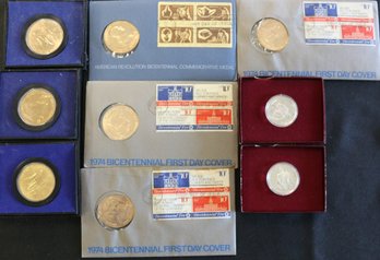 Lot Of Coins - 3 Bicentennial Coins - 4 Bicentennial Coin And Covers - 2 Silver Commem Washington 50 Cent Pr