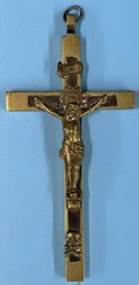 Antique Catholic Hanging Brass Crucifix, 2-5/8' X 5.75'H