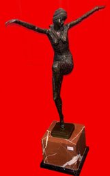 Vintage Demetre Chiparus Signed Art Deco Bronze Of Russian Ballet Dancer On Red Marble Plinth, 12.5' X 20.5'H