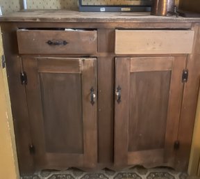 Antique 2-Drawer & 2-Door Storage Cabinet With Work Surface, 47' X 20.5' X 43'H