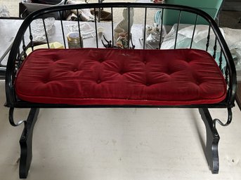 Nice Repurposed Wagon Bench With Red Velvet Tufted Cushion, 36' X 21' 23'H (Set 17'Off Ground)