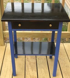 Diminutive Single Drawer Blue Painted & Brown Stainted Table, 24' X 18.25' X 29.25'H