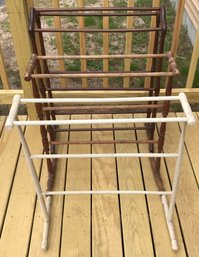 3 Pcs Vintage Drying Racks, Various Sized, Wood And Finishes