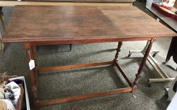 Nice Antique Tavern Table With Turned Legs And Stringers, Dimension 50.5'W X 27'D X 31'H