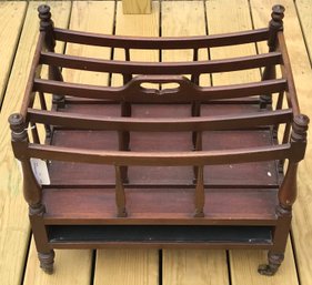 Antique Mahogany Magazine Canterbury With Brass Handles & Casters, 19.75'L X 13.75'W X 18'D