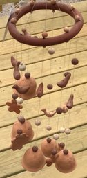 Whimsical Set Of Terracotta Wind Chimes, Hanging 24'L
