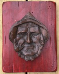 Nice Vintage Carved Wood Face Of An Old Salt Sailor Or Captian Mounted As Wall Plaque, 7'W X 9'H