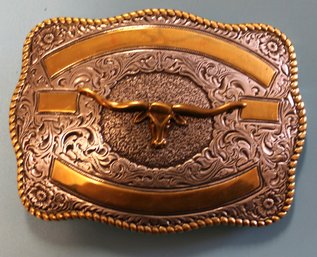 Crumrine Metal Belt Buckle - Steer Head On Engraved Front
