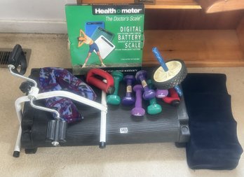 Lot Of Ladies Exercise Equipment, Including Stepper, Peddler, Weights, Scales And More