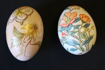 Pair Nicely Hand Painted Blown Out Large Duck Eggs