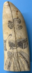 Antique Authentic Scrimshaw Whales Tooth Of 18thC Beauty, 5.25'L