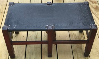 Diminutive Leather Top Bench With  Nail Head Trim & 6-Legs, 28' X 14' X 14'