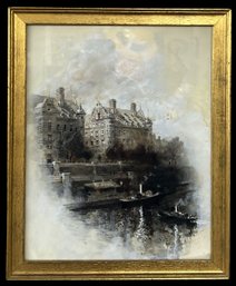 Antique 1909 Framed Original Water Color Of New Scotland Yards By Henry Sandham, 12-5/8' X 15-3/8'H