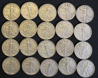 Roll Of 20 1940-P Silver Walking Liberty Half Dollars - Circulated