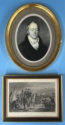 2 Pcs Very Early 19thC Oval Portrait Major William Congreve (1777-1843) & 1861 Etching 1745 Siege Of Louisburg