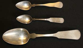 Three Early Coin Silver Spoons - Two From Boston Silversmiths - One From A Dover, NH Silversmith