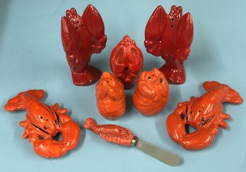 8 Pcs - Lobster Themed Salt & Pepper Shakers, 3-Pair, Single And Cheese Spreader
