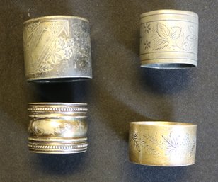 Four Napkin Rings - 2 Victorian - 2 Marked Sterling (1.7 Ozt)