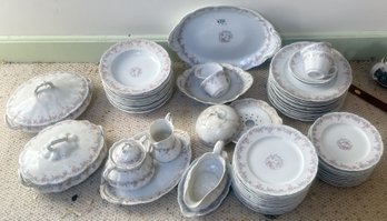 56 Pcs Vintage Dinnerware Set By Limoges Bassett Austria, Serving Pieces, Plates, Bowls, Cups & Saucers
