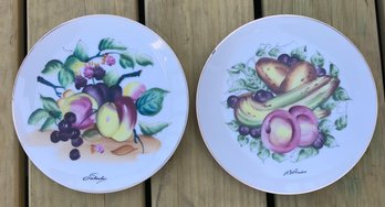 Vintage Pair Hand Painted Signed  Fruit Plates, 8' Diam.