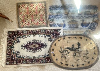 4 Pcs Small Oval Braided Rug With Stenciled Loon Center Design & Flying Fowl Boarder, 29.75' X 20' & Others