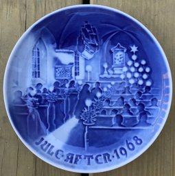 Vintage Christmas Blue & White Collector's Plate, B&G Denmark, 7.25' Diam.