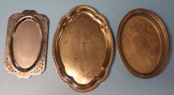 Three Silverplate Or Stainless Trays