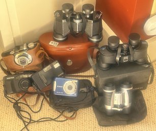 Lot Of Various Vintage 35mm Cameras & Others And Nice Bushnell, Bell & Howell &  Binoculars & Vivitar, With Cs