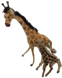 Vintage Pair African Souvenir Giraffes LG 17'H X 12'11 And SM 11.5' X 6.5'