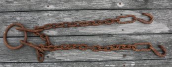 Two Antique Chains With Hooks On A Single Lifting Ring - Hooks Have Ramshead Design