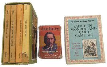 Vintage Miniature Winnie The Poo Children's Books, Author Playing Cards & Alice In Wonderland Playing Cards