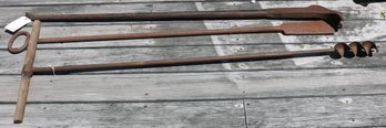 Lot Of Three Antique Tools - Auger - Scraper - Railroad Spike Remover (?)