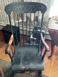 Bench Made Black Stenciled Scooped Back Rocking Chair, 23' X 26.6' X 40.5'H