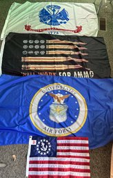 4 Nylon Flags, Army, Air Force, Will Work For Ammo & Naval