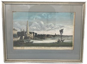 Beautiful Framed 18thC French Hand-Colored Etching Of London On The Thames