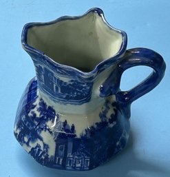Early 19thC Antique (Probably English) Blue & White Transferware Milk Or Cream Pitcher, 5.25'H