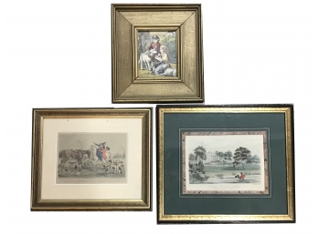3 Antique Prints With Quality Elegant Framing, 2 English Hunting Lithographs