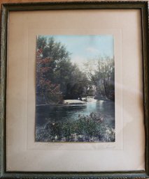 Framed J. C. Bicknell Hand Colored Photo 'a Foot Bridge'