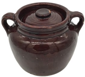 Vintage Brown Glazed USA Bean Pot With Lid, 7.25' X 8.5' X 6'H