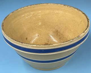 Vintage Yellowware NO. 11 Mixing Bowl With Blue & White Stripes, Spider Crack To Interior Bottom
