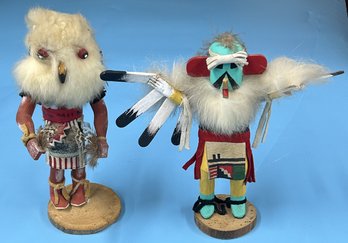2 Pcs Vintage Navajo Kachina Dolls, White Owl & Eagle By L.C. Tallest 7.5'H