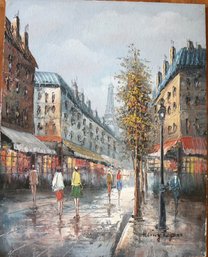 Unframed Oil On Board Impressionist Painting Of A Paris Scene Signed ' Henry Rogers ' 20' X 16'