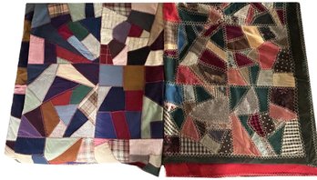 2 Pcs Vintage Hand Stitched & Crafted Crazy Quilt Throws, 1-54' X 68' & 1- 57' X 67'