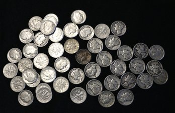 Roll Of 50 Silver Dimes - Mixed Roosevelt And Mercury - All Circulated